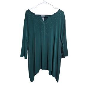 Catherines Tunic Blouse Womens Plus Size 3XWP 26/28wp Green Keyhole Top (957)